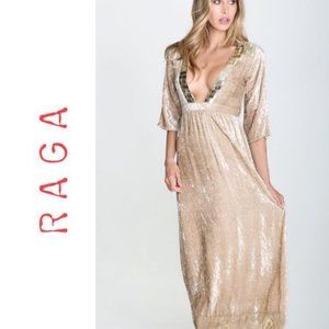 RAGA Taupe Crushed Velvet Maxi Dress Gown
